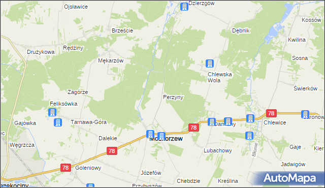 mapa Perzyny gmina Moskorzew, Perzyny gmina Moskorzew na mapie Targeo