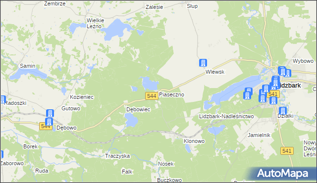 mapa Piaseczno gmina Lidzbark, Piaseczno gmina Lidzbark na mapie Targeo