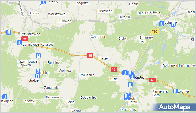 mapa Piasek gmina Janów, Piasek gmina Janów na mapie Targeo