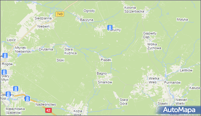 mapa Piasek gmina Stąporków, Piasek gmina Stąporków na mapie Targeo