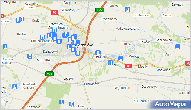 mapa Piaski gmina Jędrzejów, Piaski gmina Jędrzejów na mapie Targeo