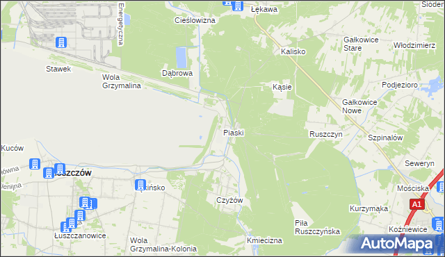 mapa Piaski gmina Kleszczów, Piaski gmina Kleszczów na mapie Targeo