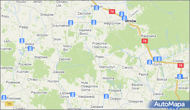 mapa Piaski gmina Mniów, Piaski gmina Mniów na mapie Targeo