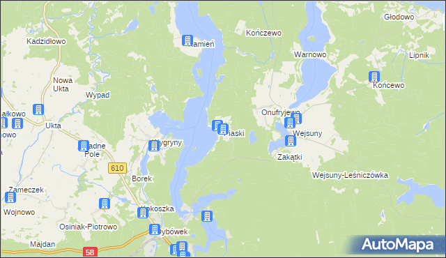 mapa Piaski gmina Ruciane-Nida, Piaski gmina Ruciane-Nida na mapie Targeo