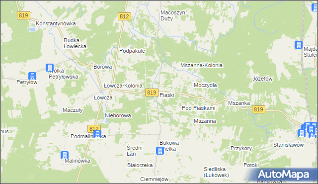 mapa Piaski gmina Wola Uhruska, Piaski gmina Wola Uhruska na mapie Targeo