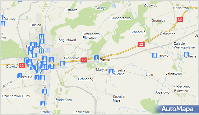 mapa Piaski powiat gostyński, Piaski powiat gostyński na mapie Targeo