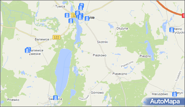 mapa Piaskowo gmina Banie, Piaskowo gmina Banie na mapie Targeo