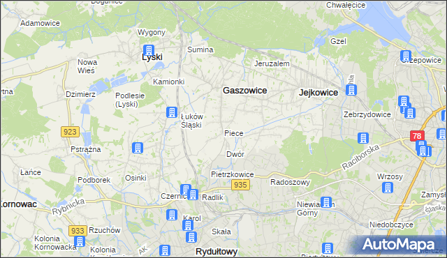 mapa Piece gmina Gaszowice, Piece gmina Gaszowice na mapie Targeo