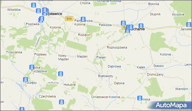 mapa Pielaki gmina Uchanie, Pielaki gmina Uchanie na mapie Targeo