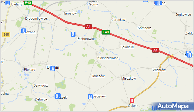mapa Pielaszkowice, Pielaszkowice na mapie Targeo