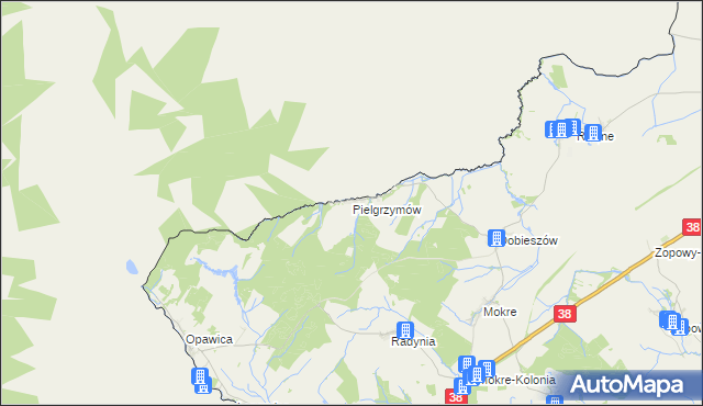 mapa Pielgrzymów gmina Głubczyce, Pielgrzymów gmina Głubczyce na mapie Targeo