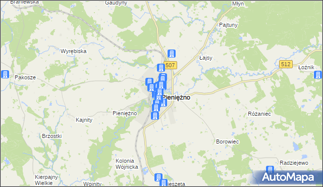 mapa Pieniężno powiat braniewski, Pieniężno powiat braniewski na mapie Targeo