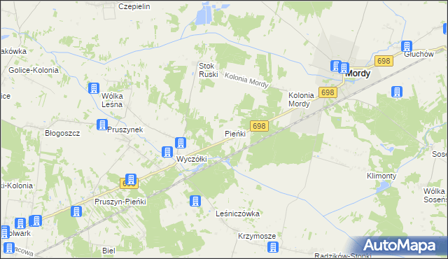mapa Pieńki gmina Mordy, Pieńki gmina Mordy na mapie Targeo