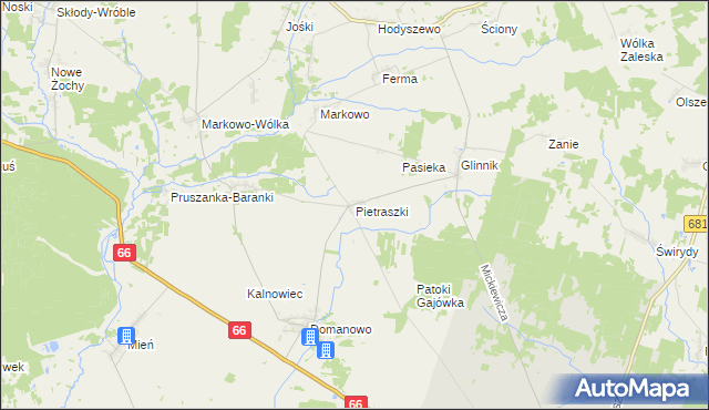 mapa Pietraszki gmina Brańsk, Pietraszki gmina Brańsk na mapie Targeo