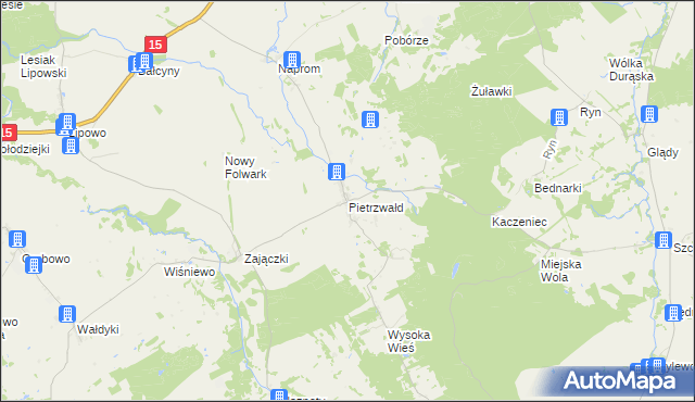 mapa Pietrzwałd gmina Ostróda, Pietrzwałd gmina Ostróda na mapie Targeo