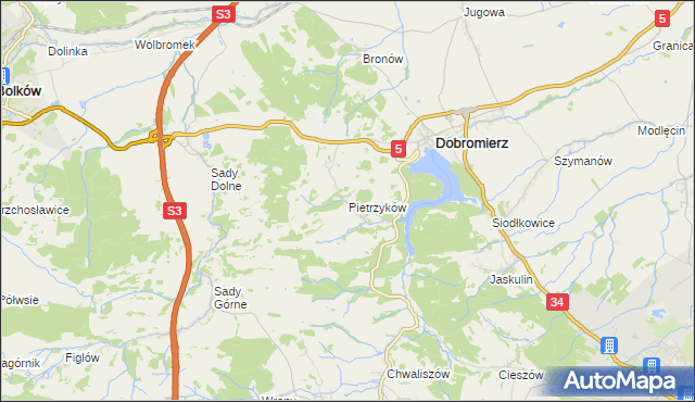 mapa Pietrzyków gmina Dobromierz, Pietrzyków gmina Dobromierz na mapie Targeo