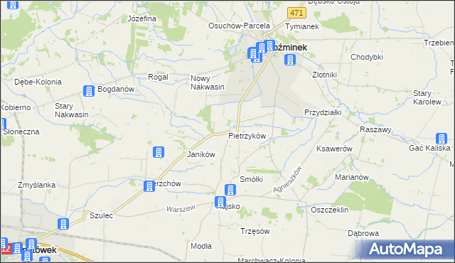 mapa Pietrzyków gmina Koźminek, Pietrzyków gmina Koźminek na mapie Targeo