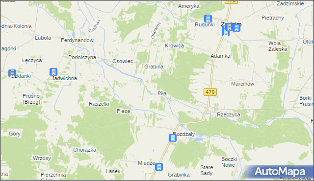 mapa Piła gmina Zadzim, Piła gmina Zadzim na mapie Targeo