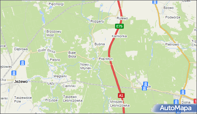 mapa Piła-Młyn gmina Jeżewo, Piła-Młyn gmina Jeżewo na mapie Targeo