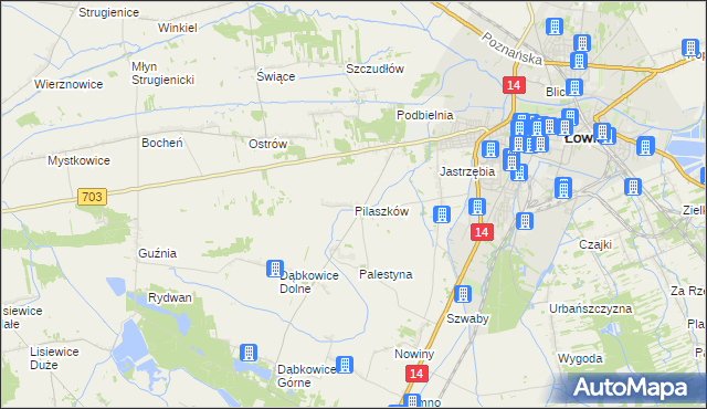 mapa Pilaszków gmina Łowicz, Pilaszków gmina Łowicz na mapie Targeo