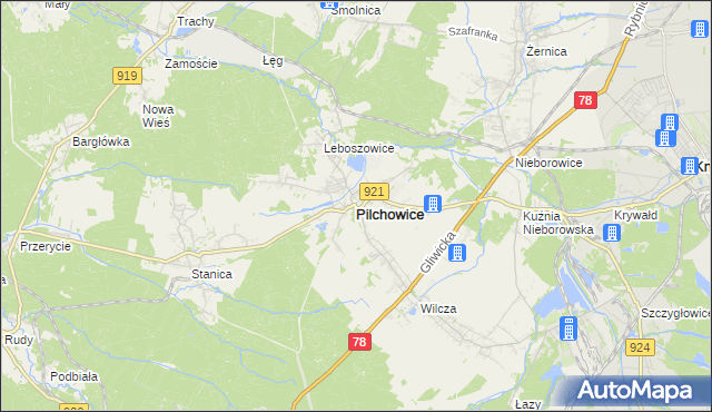 mapa Pilchowice powiat gliwicki, Pilchowice powiat gliwicki na mapie Targeo