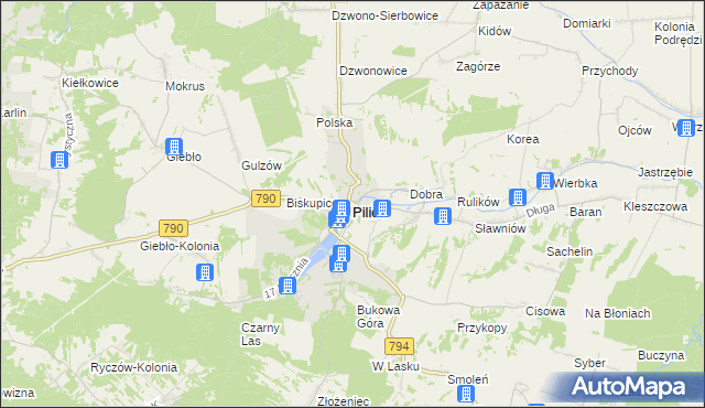 mapa Pilica powiat zawierciański, Pilica powiat zawierciański na mapie Targeo