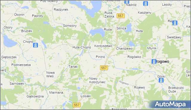 mapa Pinino gmina Rogowo, Pinino gmina Rogowo na mapie Targeo