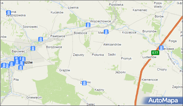 mapa Piołunka, Piołunka na mapie Targeo