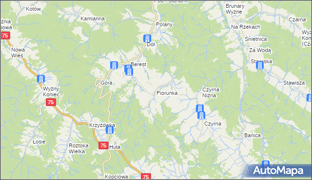 mapa Piorunka, Piorunka na mapie Targeo