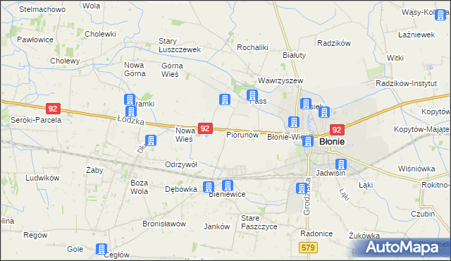 mapa Piorunów gmina Błonie, Piorunów gmina Błonie na mapie Targeo