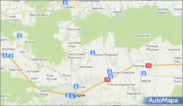 mapa Piotrów-Porębiska, Piotrów-Porębiska na mapie Targeo