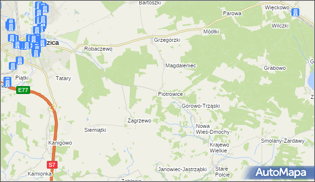mapa Piotrowice gmina Nidzica, Piotrowice gmina Nidzica na mapie Targeo