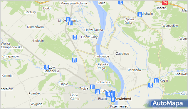 mapa Piotrowice gmina Zawichost, Piotrowice gmina Zawichost na mapie Targeo