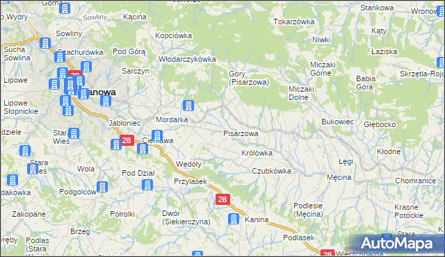 mapa Pisarzowa, Pisarzowa na mapie Targeo