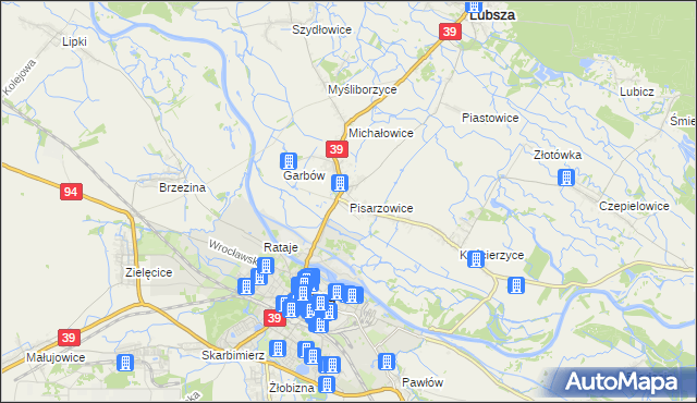 mapa Pisarzowice gmina Lubsza, Pisarzowice gmina Lubsza na mapie Targeo