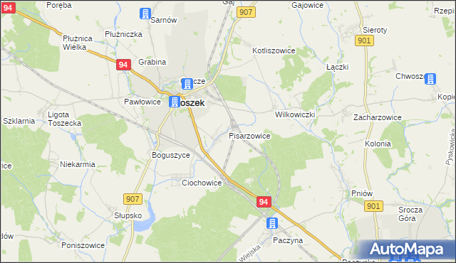 mapa Pisarzowice gmina Toszek, Pisarzowice gmina Toszek na mapie Targeo