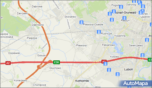 mapa Plewiska gmina Komorniki, Plewiska gmina Komorniki na mapie Targeo