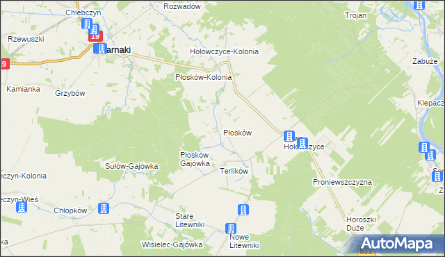 mapa Płosków gmina Sarnaki, Płosków gmina Sarnaki na mapie Targeo