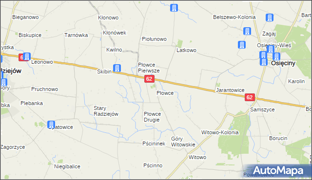mapa Płowce gmina Radziejów, Płowce gmina Radziejów na mapie Targeo