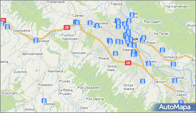 mapa Płowce gmina Sanok, Płowce gmina Sanok na mapie Targeo