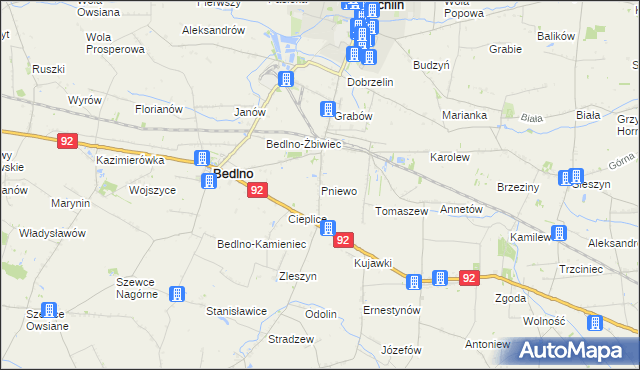 mapa Pniewo gmina Bedlno, Pniewo gmina Bedlno na mapie Targeo