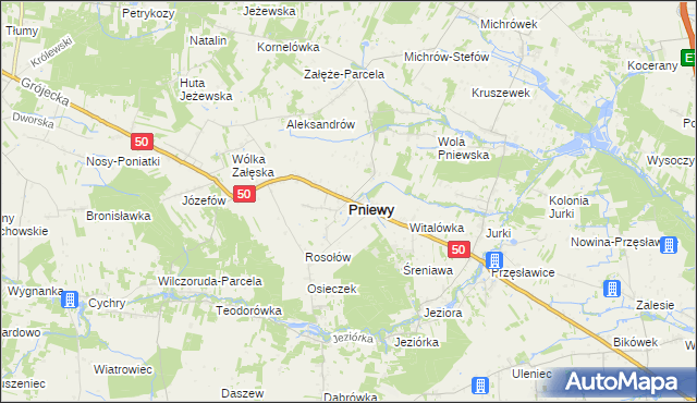 mapa Pniewy powiat grójecki, Pniewy powiat grójecki na mapie Targeo