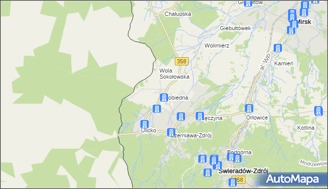 mapa Pobiedna gmina Leśna, Pobiedna gmina Leśna na mapie Targeo
