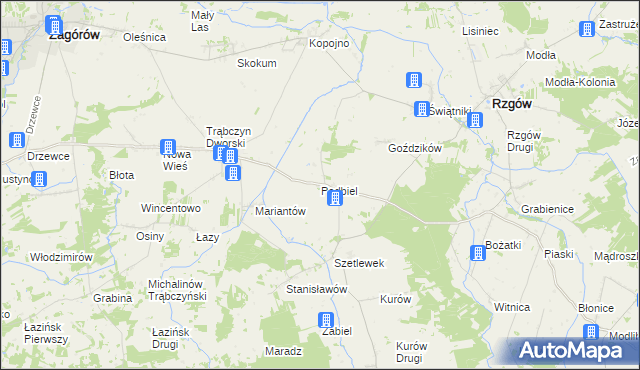 mapa Podbiel gmina Zagórów, Podbiel gmina Zagórów na mapie Targeo