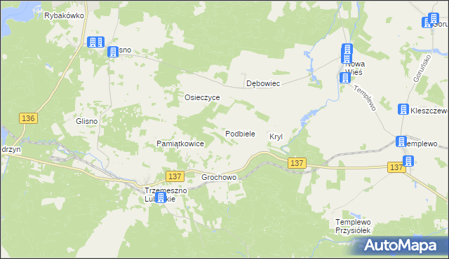 mapa Podbiele gmina Sulęcin, Podbiele gmina Sulęcin na mapie Targeo