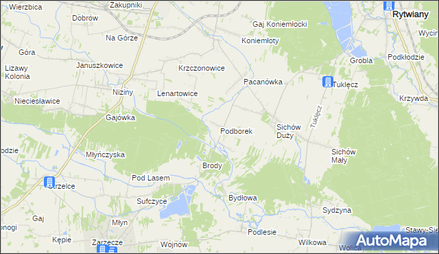 mapa Podborek gmina Rytwiany, Podborek gmina Rytwiany na mapie Targeo