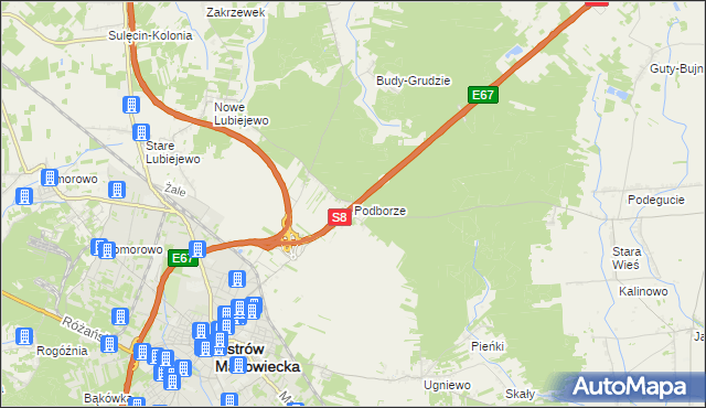 mapa Podborze gmina Ostrów Mazowiecka, Podborze gmina Ostrów Mazowiecka na mapie Targeo