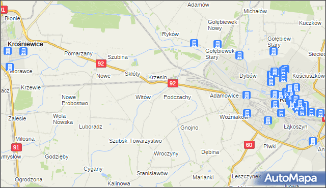 mapa Podczachy gmina Kutno, Podczachy gmina Kutno na mapie Targeo