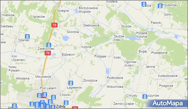 mapa Podgaje gmina Busko-Zdrój, Podgaje gmina Busko-Zdrój na mapie Targeo