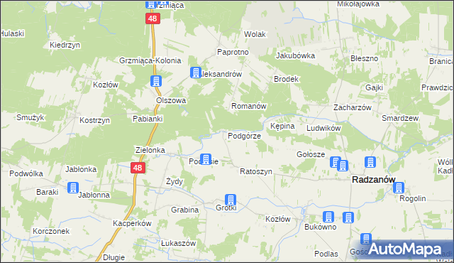 mapa Podgórze gmina Radzanów, Podgórze gmina Radzanów na mapie Targeo
